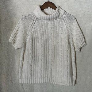 Short Sleeve Crop Cable Knit Sweater with Cowl Neck